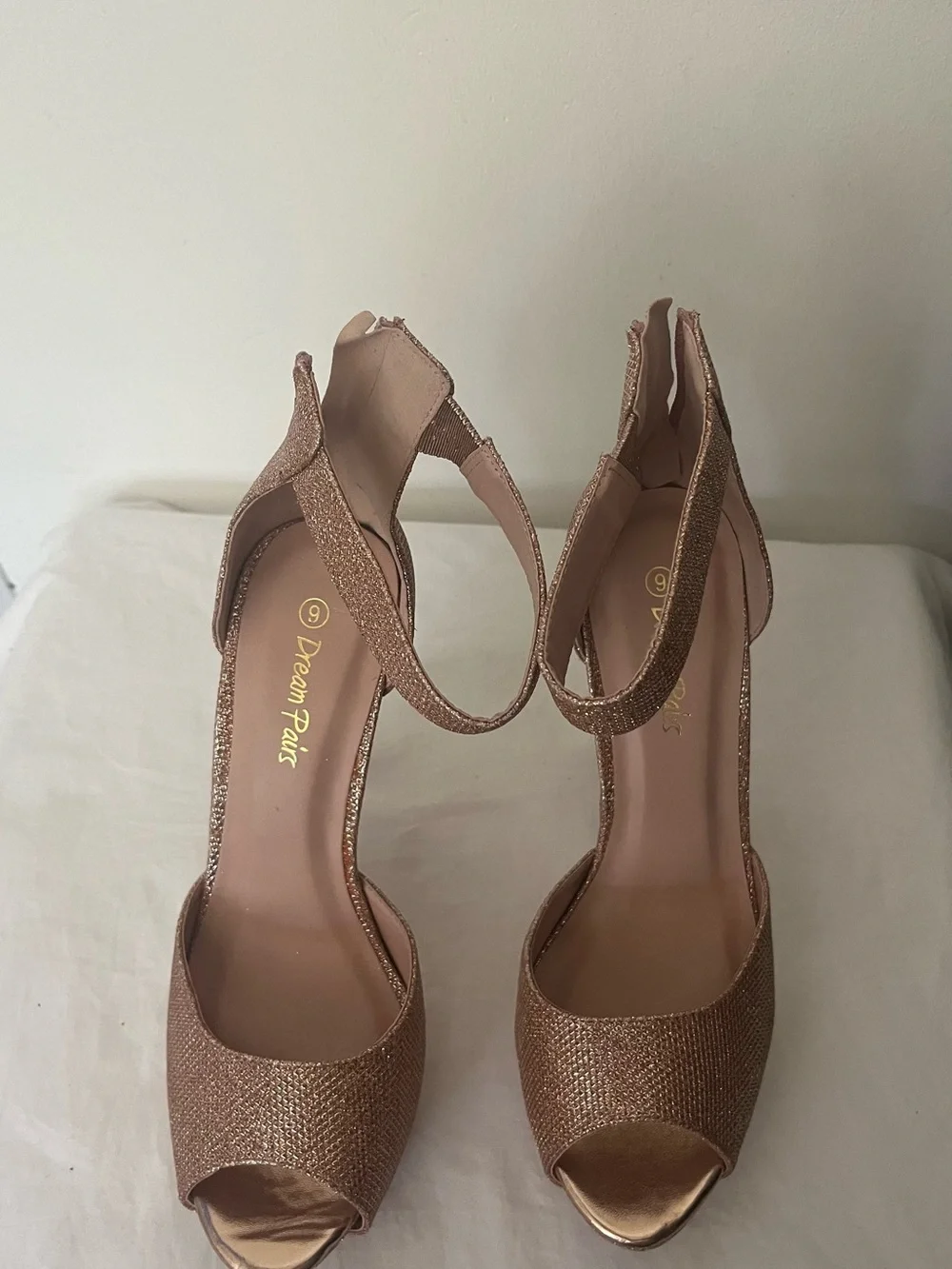 Dream Pairs Rose Gold Glitter Peep-Toe Ankle Strap Heels